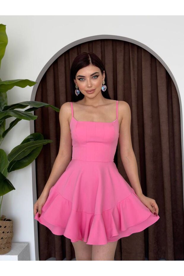 Slim Adjustable Strap Skirt Flounce Mini Dress