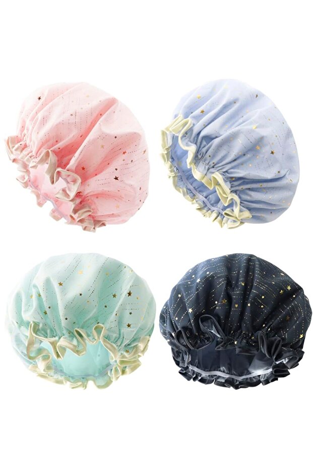 2-Pack Shower Caps for Women, Double Layer Waterproof Reusable Bathing Hair Cap