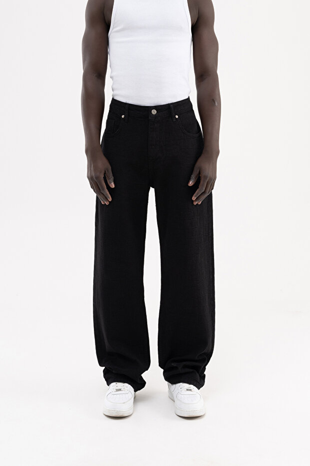 Men's Jacquard Baggy Jean Trousers Black