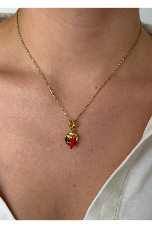 Steel Gold Color Hot Chili Pepper Necklace 45 cm (+5 cm Extension)