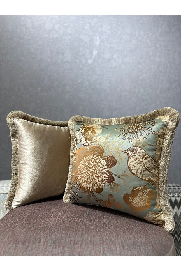 روبن-9196 كارات فوشيا مزخرف بالريش، طقم مخملي مستورد مزخرف بالريش 43x43