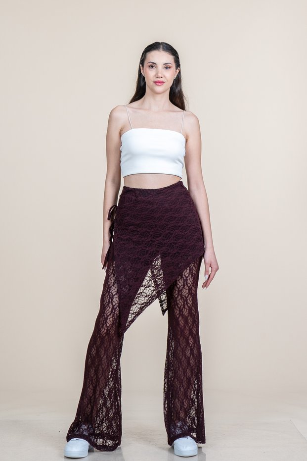Women's Summer Plum High Waist Tulle Lace Elastic Waist Wide Leg Pants Casual Daily Office Stylish 30370