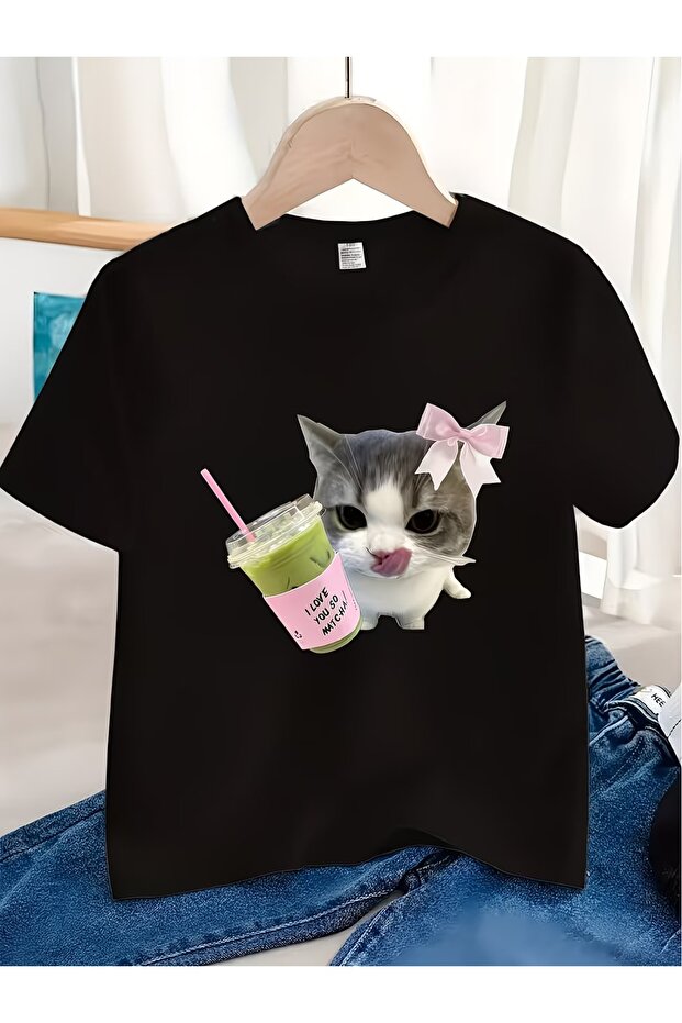 Matcha Cat Kids Unisex Oversize T-Shirt