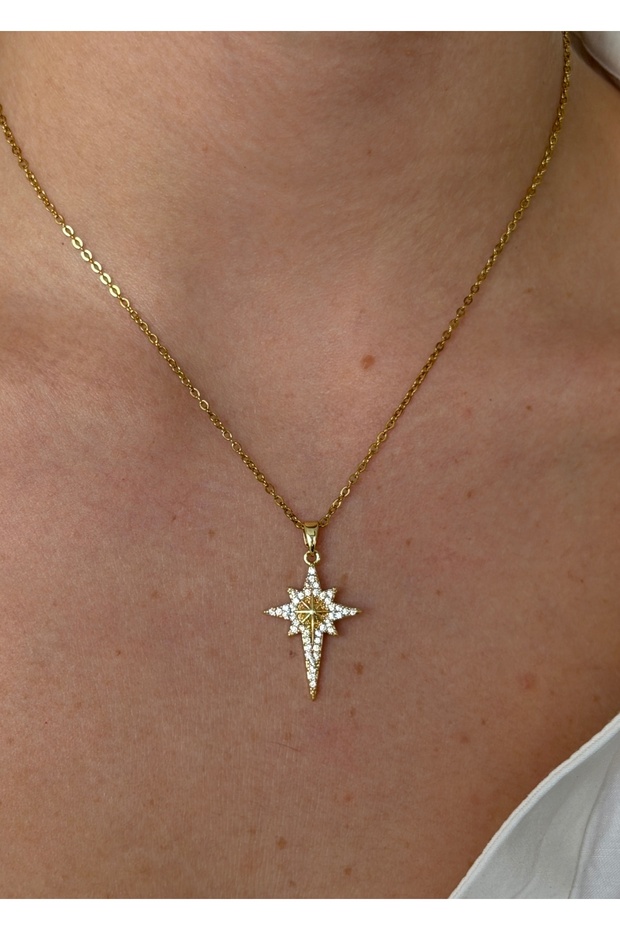 Steel Gold Stone North Necklace 45 cm (+5 cm Extension)
