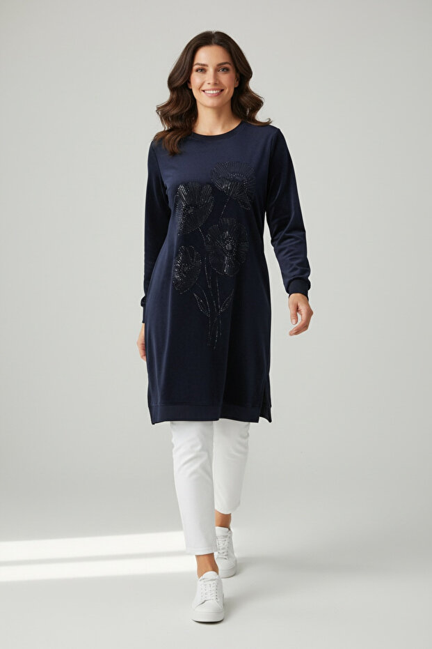 Women's Tunic with Stone Detail on the Front and Six Straps, Elasticated at the Waist