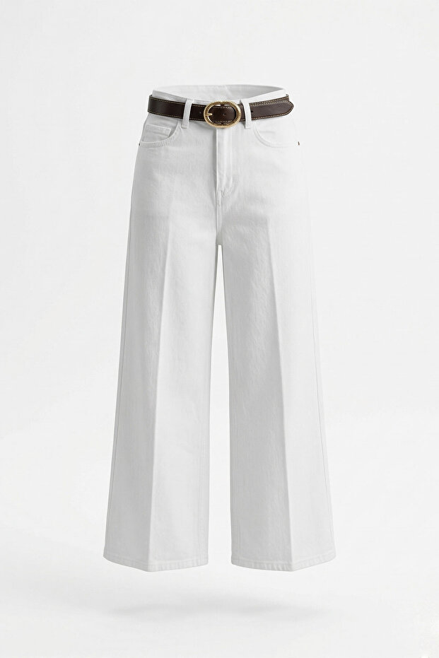 Premium Belted Flare Jean- White