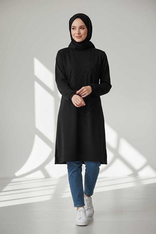 Women's Tunic with Stone Detail on the Front and Six Straps, Elasticated at the Waist