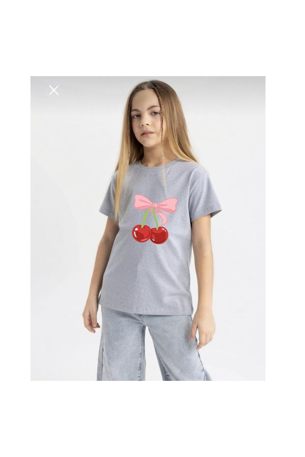 Ribbon Cherry Printed 100% Cotton Crew Neck Kids Unisex T-Shirt 5 6 -7 8-9 10 -11 12 Years Old