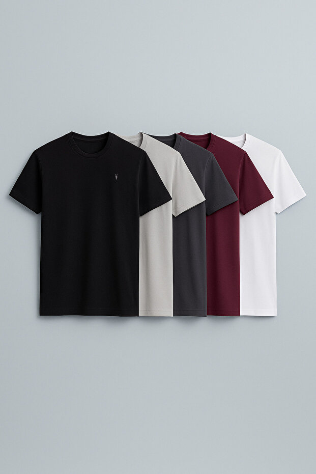 Men's Short Sleeve Basic Loose 5 Pack T-Shirt