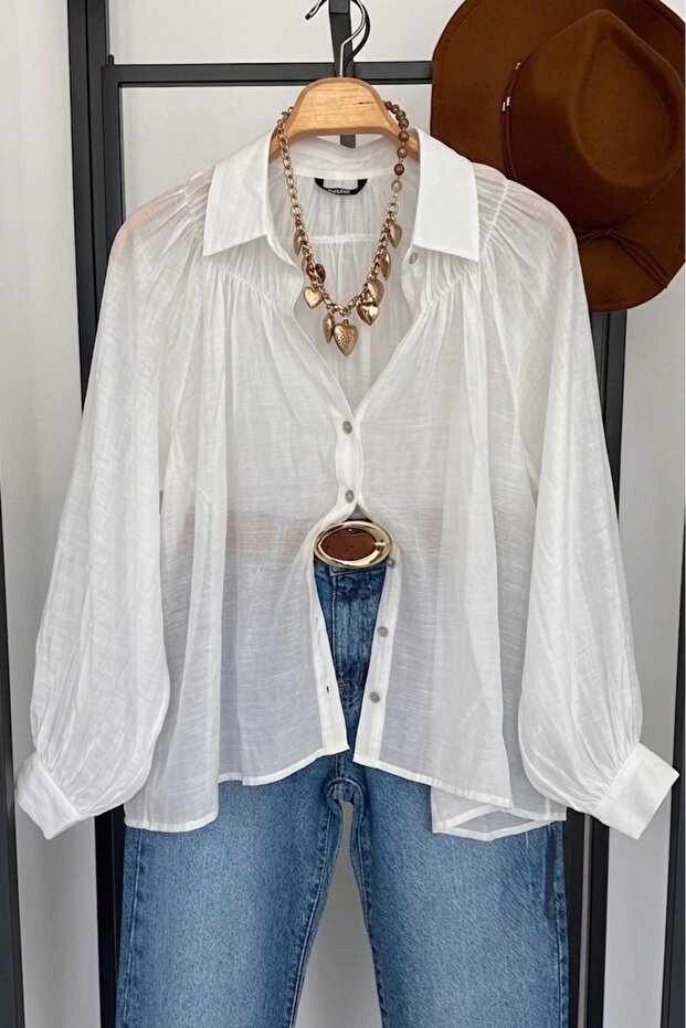 Balon Kol Yaka Detailed Oversize Shirt 5018