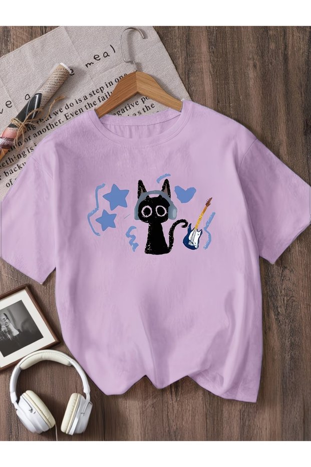 Cute Music Cat Kids Unisex Oversize T-Shirt