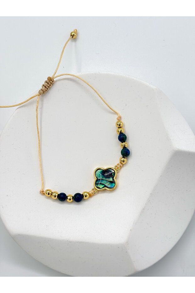 Adjustable Drawstring Green Stone Bracelet - 2