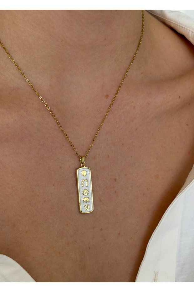 Steel Gold, White Mineli Necklace 45 cm (+5 cm Extension)
