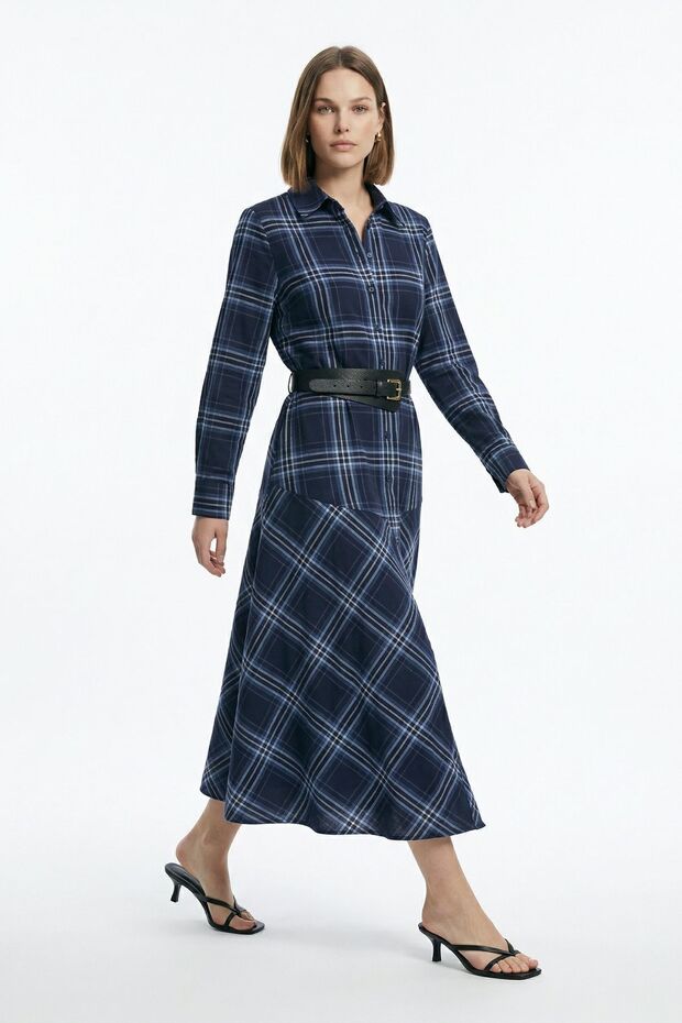 Laci Plaid Patterned Belted Dress 35555