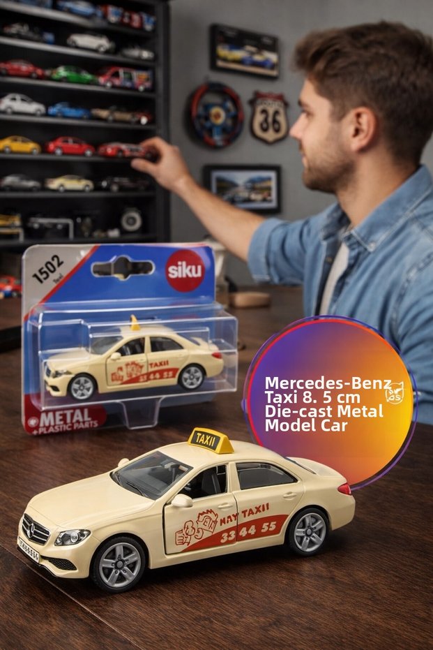 Siku Mercedes-Benz E350D Taxi 1502 Metal Toy Car Opening Doors Die Cast Model - 8.5 cm