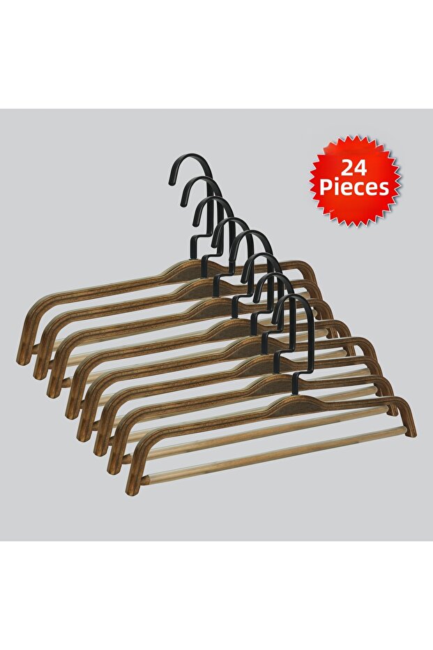 Wooden Barli Black Hook Pants Hangers 24 Pieces