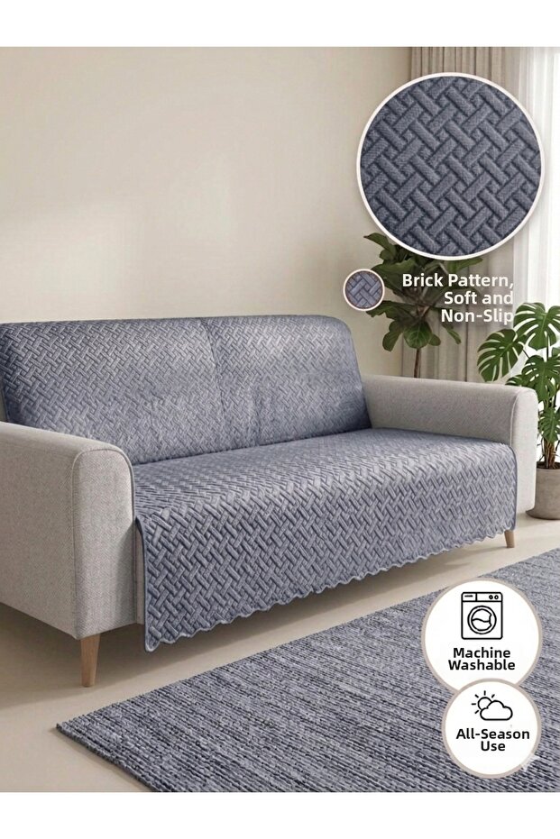 غطاء أريكة إسفنجي مضاد للانزلاق مقاس 160x205 بنمط الطوب، مناسب للاستخدام في جميع الفصول، قابل للغسل في الغسالة.