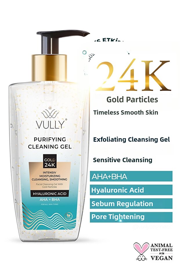 Purifying Moisturizing Pore Firming Facial Cleansing Gel with 24k Gold Particles 200 Ml