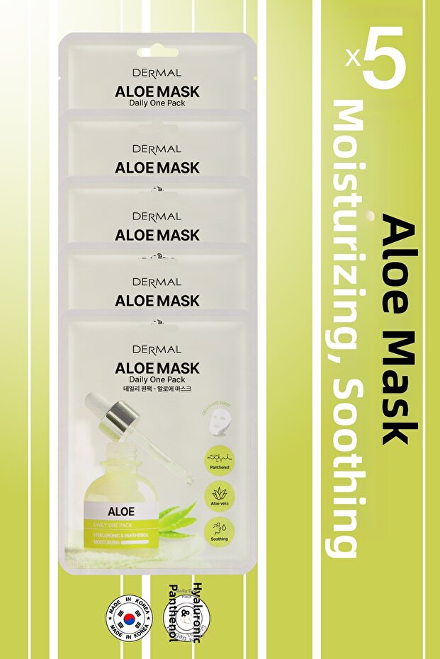 Moisturizing and Revitalizing Aloe Korean Mask for Dry and Tired Skin 23 Gr 5 Pieces