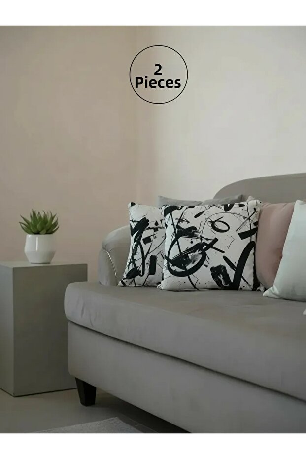 Abstract Patterned Modern Decorative Throw Pillow – Black and White Digital Print 45 X 45 cm