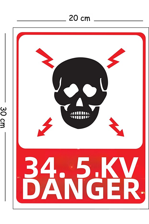 Metal 34,5 Kv Danger 20X30 cm A4 Warning Work Safety Sign