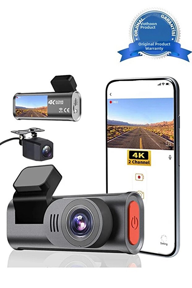 كاميرا سيارة 4K مع واي فاي وكاميرا مزدوجة ورؤية ليلية ومستشعر G بزاوية 170 درجة