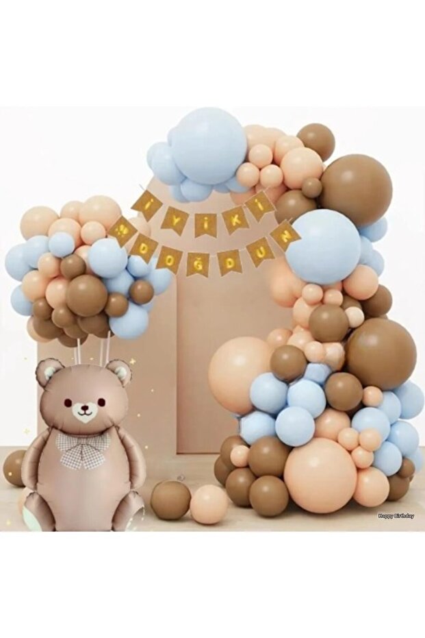 Blue Skin Coffee Balloon Large Size Bowtie Cute Bear Balloon Birthday Party Decoration Set