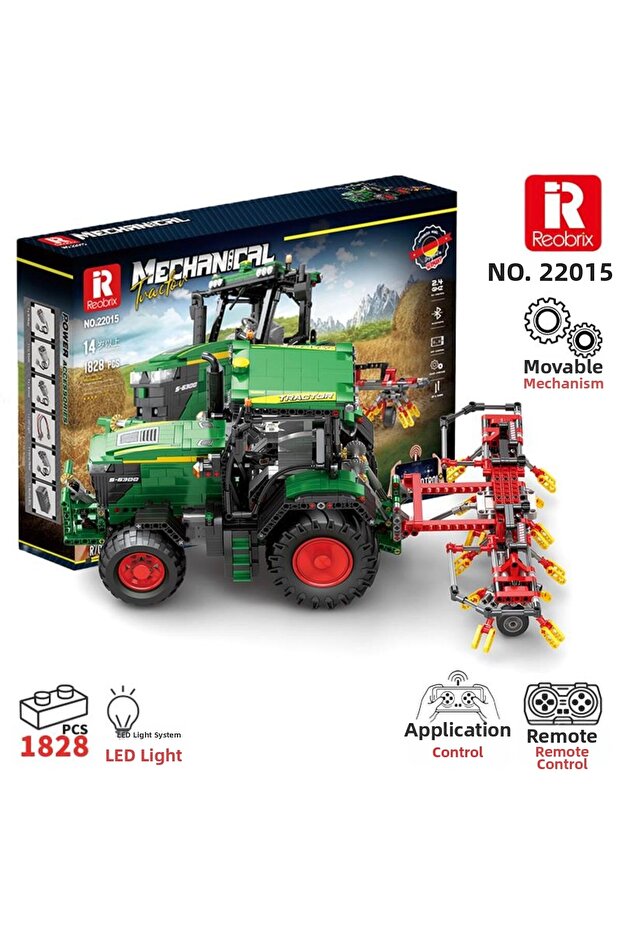 جرار تكنيك 22015 RC (جون دير 6130 آر) مع جهاز تحكم ومحرك، مجموعة مكعبات بناء إبداعية