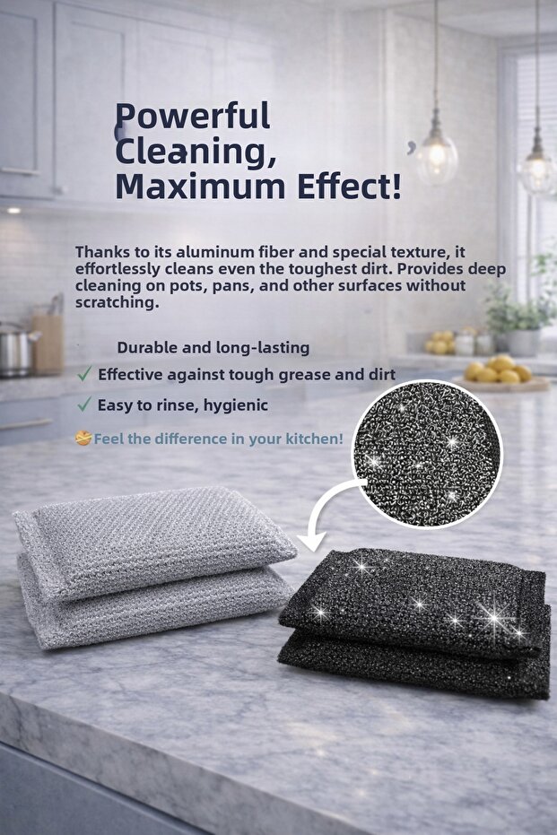 4-Piece Dish Sponge Set – Aluminum Fiber + Special Textured Cloth | Powerful Cleaning