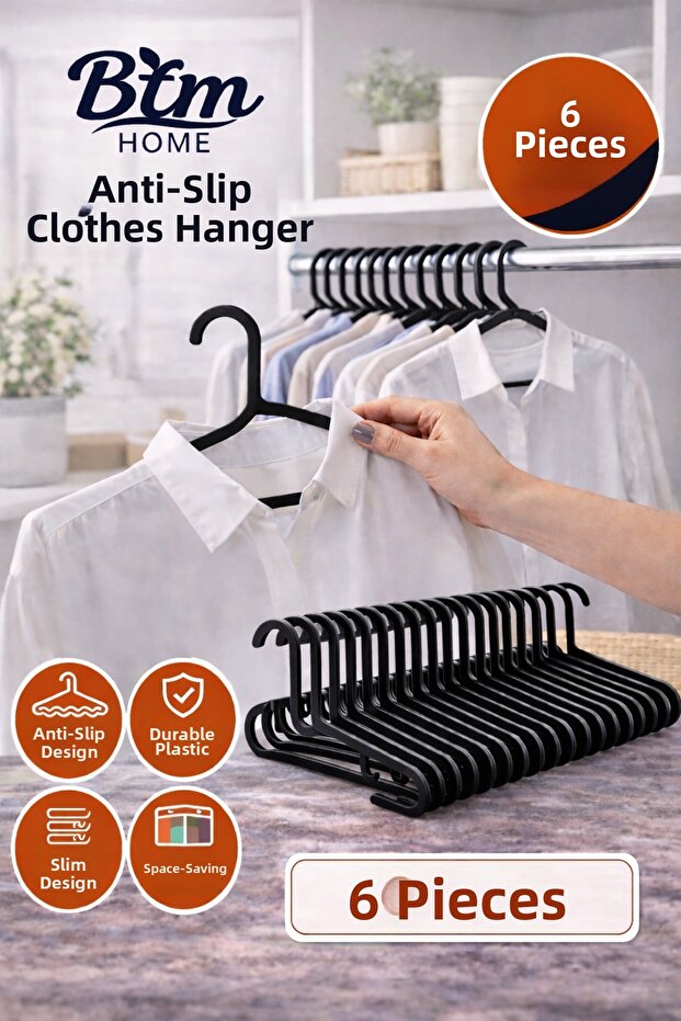 Clothes Hanger Clothing Hanger Plastic Closet Hanger Wardrobe Organizer Black 6 Pieces