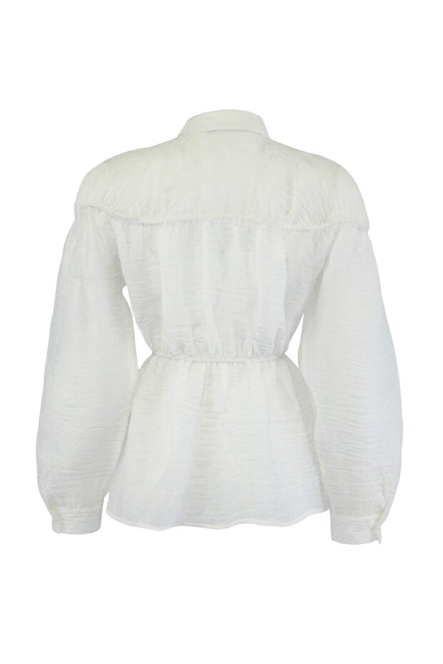Trendyol Studio Beyaz Transparan Lastik Detaylı Gömlek TWOSS26GO00145 - 7