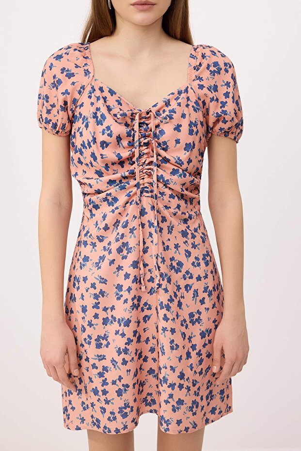 Yazlık Pembe-Çok Renkli Çiçek Desenli Kısa / Mini Dokuma Elbise TWOSS26EL00320 - 5