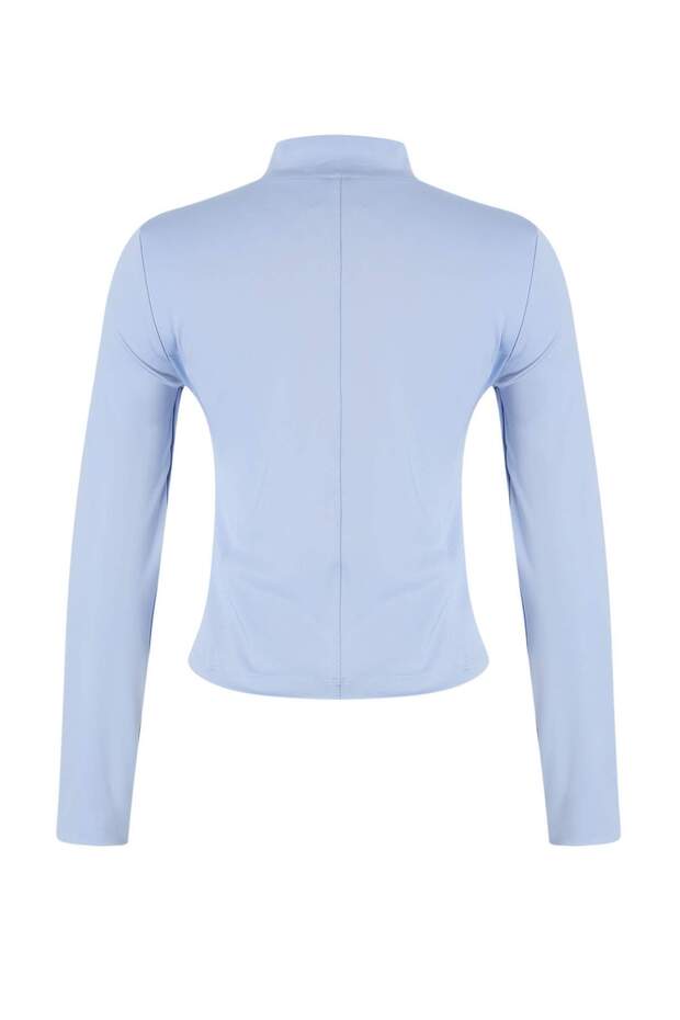 Açık Mavi Vücuda Oturan Fermuarlı Dik Yaka Örme Spor Ceket/Sweatshirt TWOAW23BZ00592 - 8