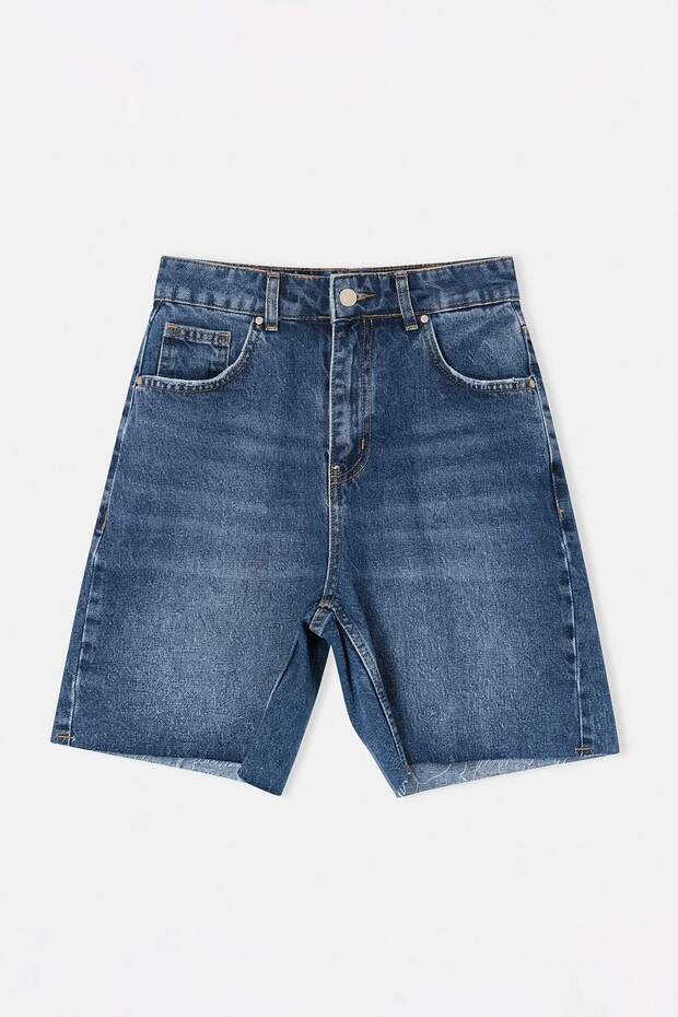 Koyu Mavi Yüksek Bel City Boy Denim Şort TWOSS26SR00107 - 5