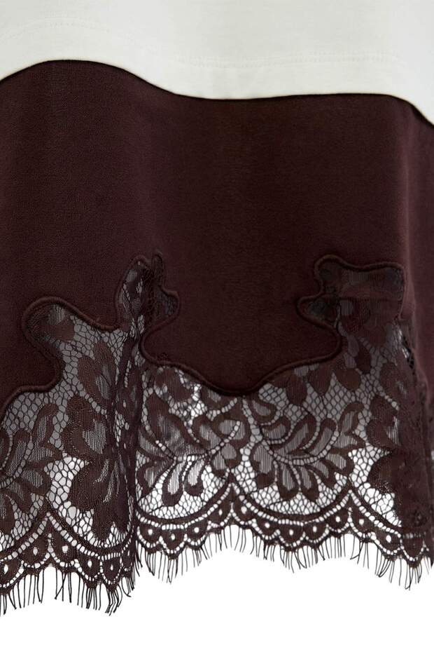 Limited Edition Ekru T-Shirt Elbise Düşük Kol Kısa Kollu Tok %100 Pamuk Örme Elbise TWOSS26EL00412 - 6