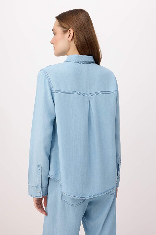 Mavi Oversize/Geniş Kesim More Sustainable %100 Tencel Gömlek TWOSS26GO00119 - 4