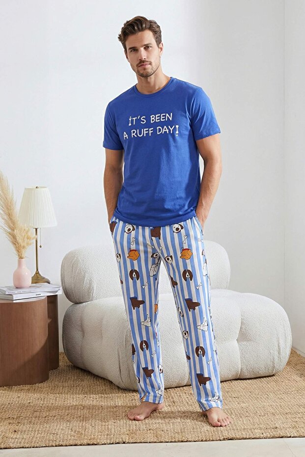 Mavi Regular/Normal Kesim Kısa Kollu Pamuklu Hayvan Desenli Pijama Takımı TMNSS26PT00004 - 2