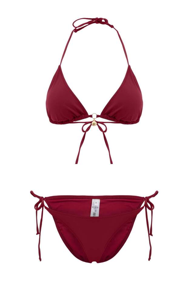 Bordo Üçgen Kaplı Charm Aksesuarlı Normal Bel Regular Bikini Takımı TBESS26BT00078 - 4