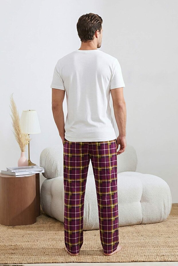 Beyaz Regular Kesim Kısa Kollu Pamuklu Ekose Breakfast Baskılı Pijama Takımı TMNSS26PT00006 - 3