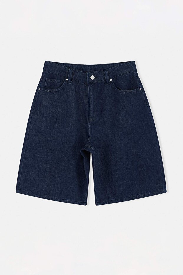 Koyu Mavi Yüksek Bel Denim Bermuda TWOSS26SR00161 - 5