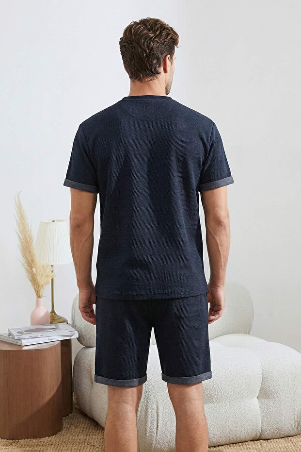 Lacivert Düşük Omuz Regular Fit Tok Kumaş Eşofman Takımı TMNSS26EM00003 - 3