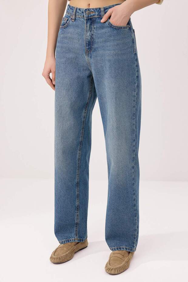 Koyu Mavi Yüksek Bel %100 Pamuk Baggy Jeans TWOSS26JE00205 - 3