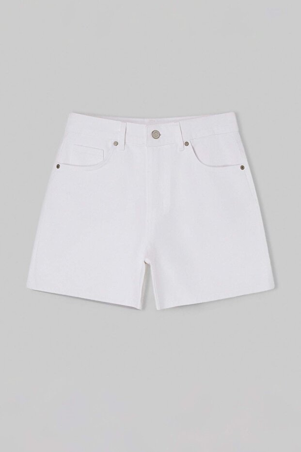 Beyaz City Boy %100 Pamuk Yüksek Bel Denim Şort TWOSS26SR00170 - 5