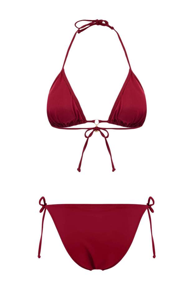 Bordo Üçgen Kaplı Charm Aksesuarlı Normal Bel Regular Bikini Takımı TBESS26BT00078 - 5