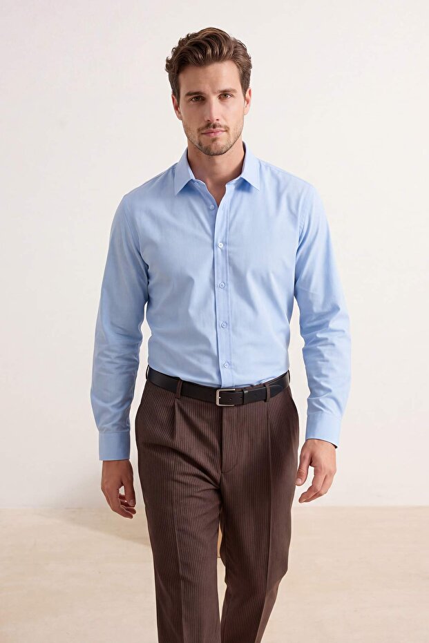 Mavi Normal Kalıp/Regular Fit Poplin Yazlık Erkek Dokuma Gömlek TMNSS26GO00030 - 1