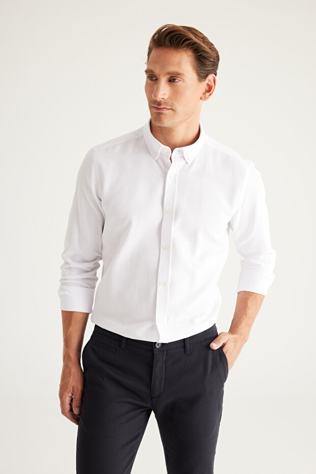 Erkek Siyah-Beyaz 2'li Pamuklu Oxford Kolay Ütülenebilir Slim Fit Dar Kesim Gömlek Paketi - 8
