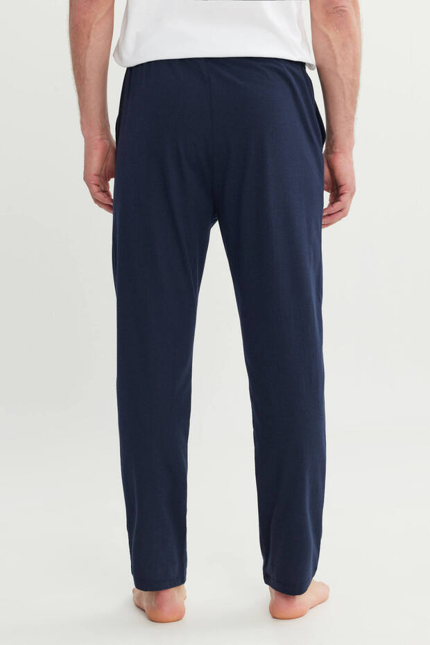 Erkek Lacivert Pamuklu Standart Fit Pijama Altı Normal Kesim Beli Lastikli Cepli - 7