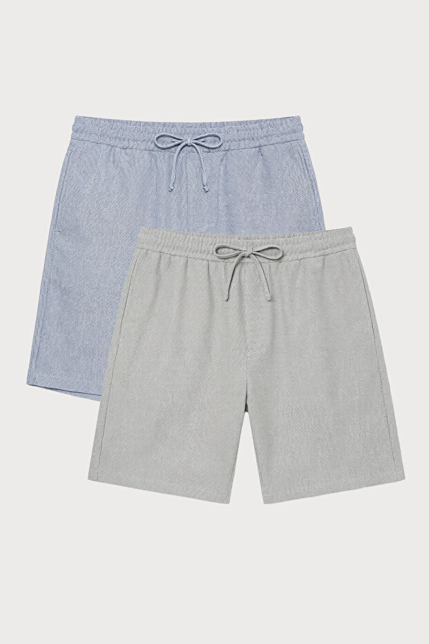 AC&Co / Altınyıldız Classics Erkek Lacivert-Siyah 2'li Paket Pamuklu Beli Bağlamalı Yan Cepli Standart Fit Örme Şort