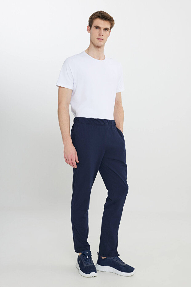 Erkek Lacivert Pamuklu Standart Fit Pijama Altı Normal Kesim Beli Lastikli Cepli - 2
