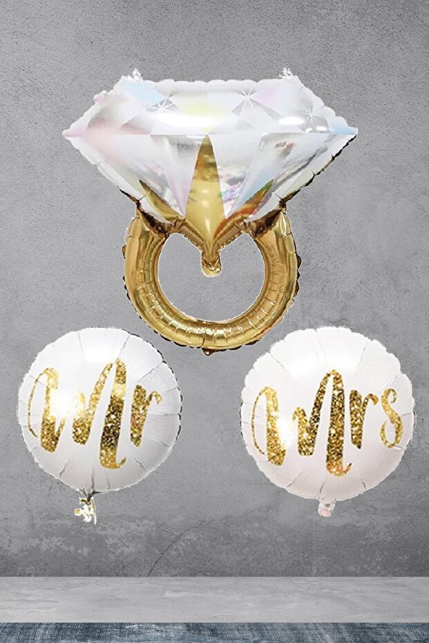 Bachelorette Bride Balloons with Gold Solitaire Ring Mr Mrs